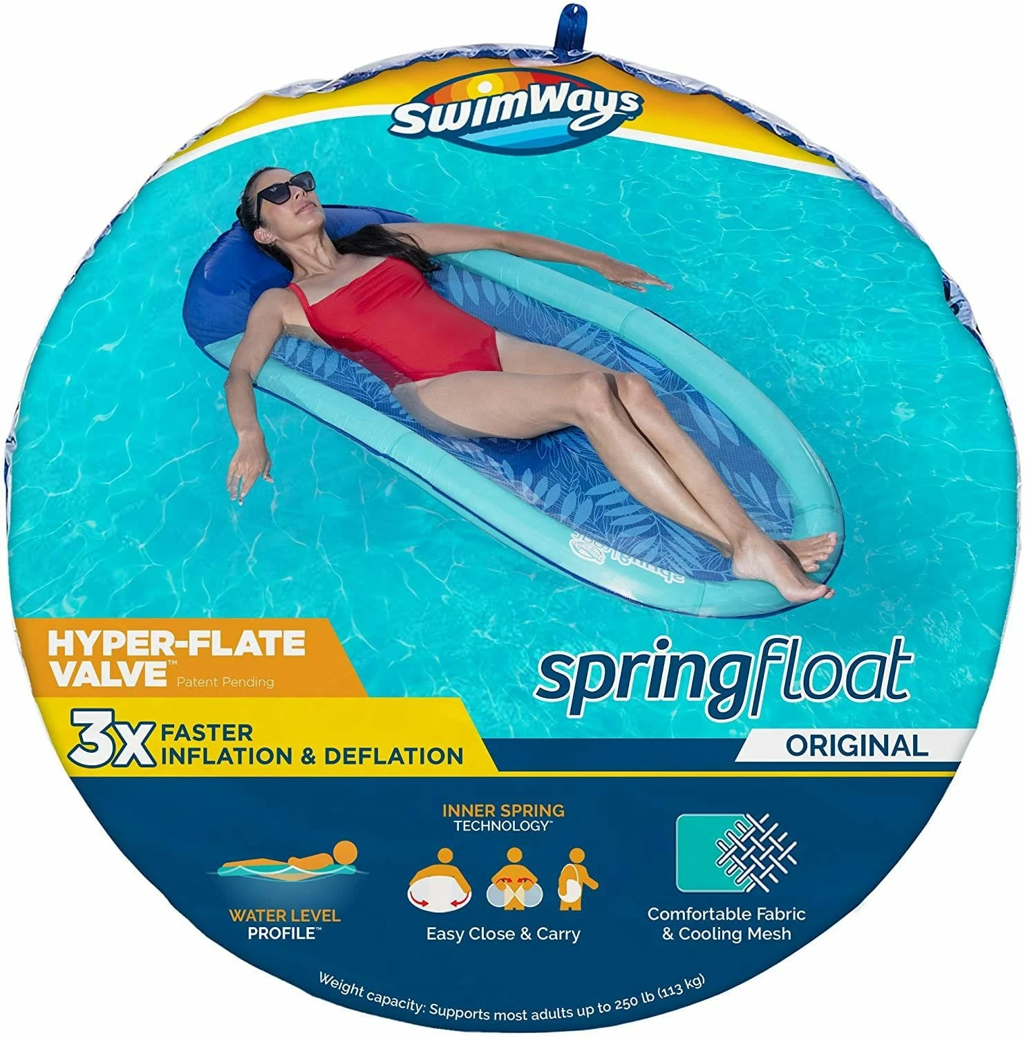 Spring Float Inflatable Pool Lounger With Hyper-Flate Valve - Patterned 7 Spring Float Inflatable Pool Lounger With Hyper-Flate Valve - Patterned - Image 5