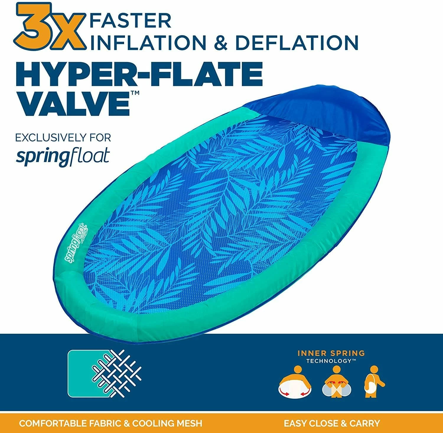 Spring Float Inflatable Pool Lounger With Hyper-Flate Valve - Patterned 6 Spring Float Inflatable Pool Lounger With Hyper-Flate Valve - Patterned - Image 4