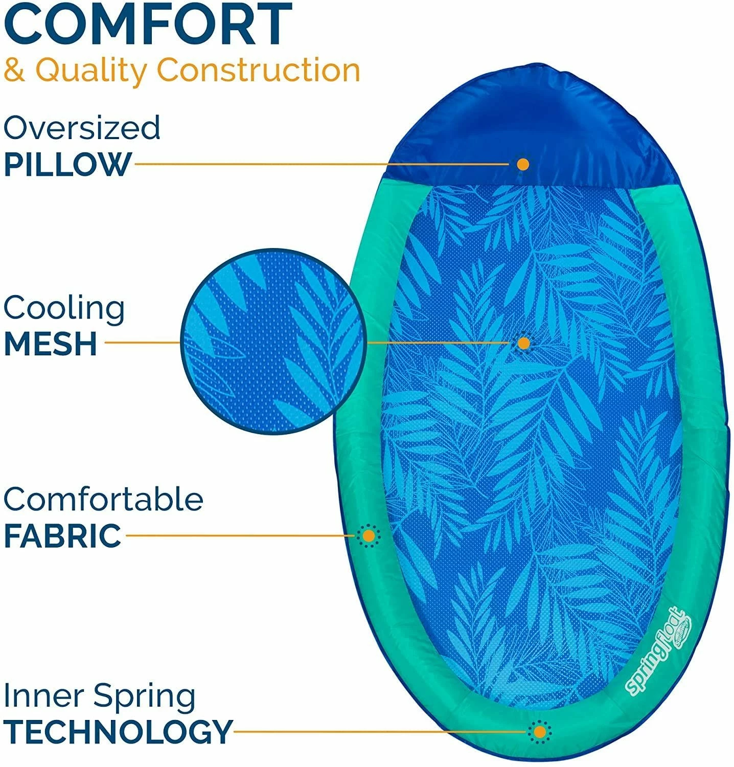 Spring Float Inflatable Pool Lounger With Hyper-Flate Valve - Patterned 5 Spring Float Inflatable Pool Lounger With Hyper-Flate Valve - Patterned - Image 3