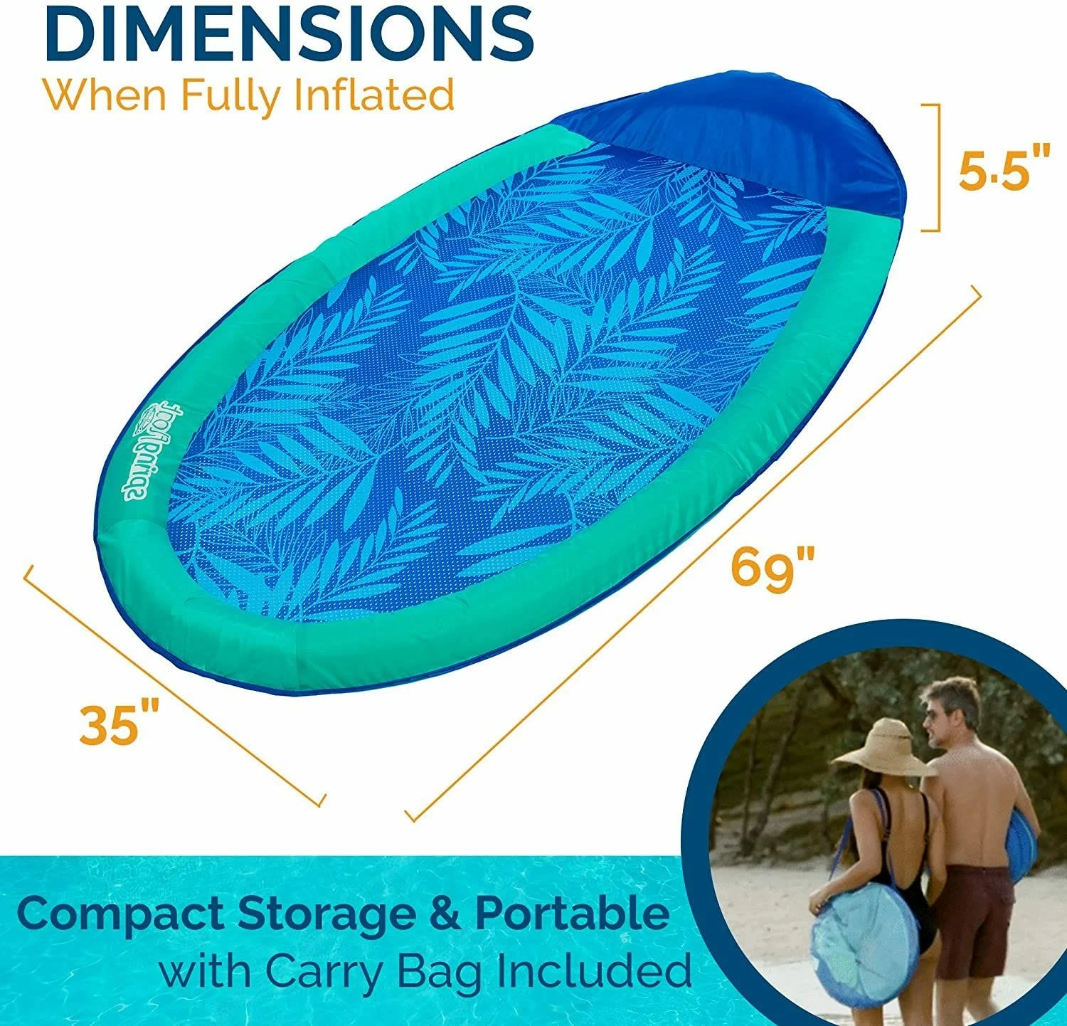 Spring Float Inflatable Pool Lounger With Hyper-Flate Valve - Patterned 4 Spring Float Inflatable Pool Lounger With Hyper-Flate Valve - Patterned - Image 2